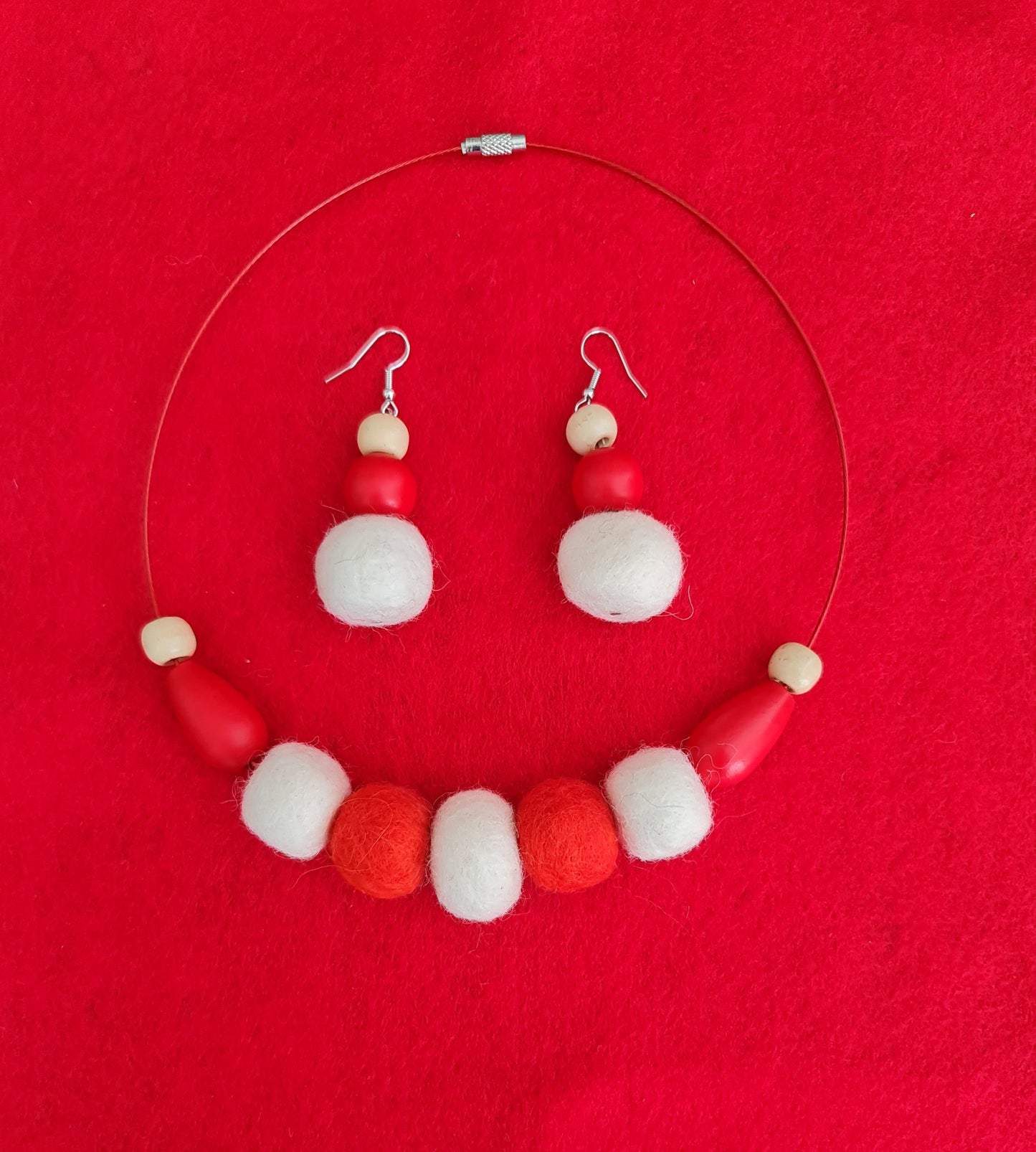 Cosy March - Bright and Vivid Chunky Wool Felt Ball Necklace And Earrings Set Jewellery Gift