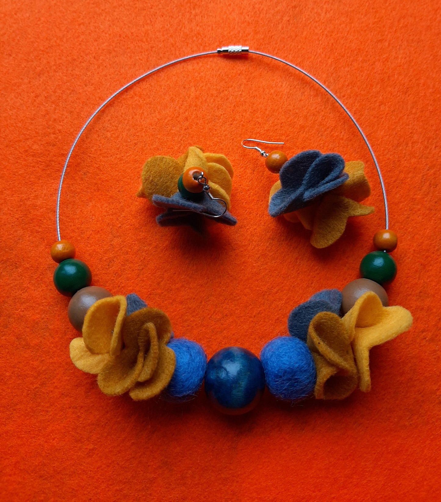 Saturday Afternoon - Bright and Jazzy Wool Felt Ball Necklace And Earrings Set Jewellery Gift
