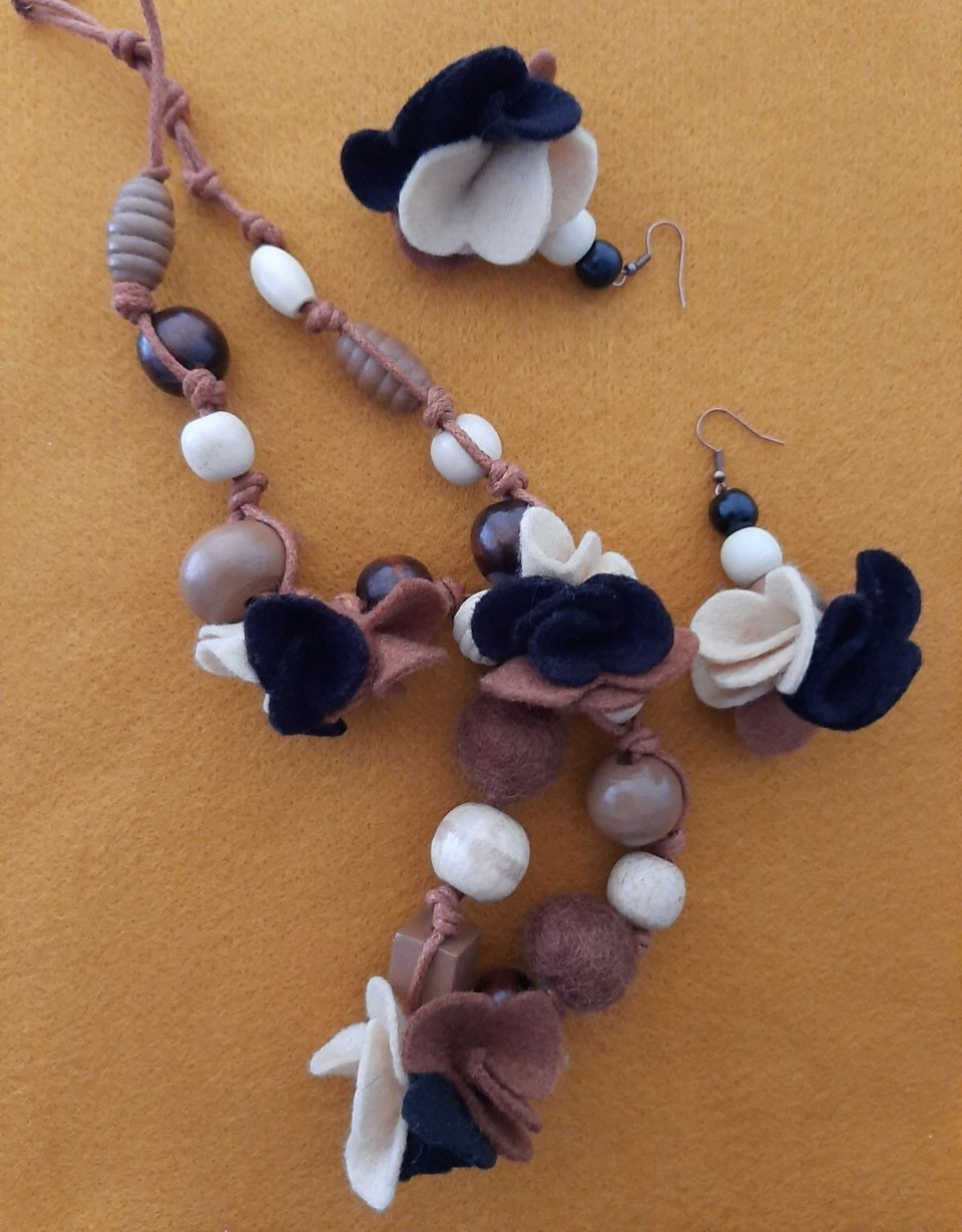October Recapitulation - Bright and Beautiful Wool Felt Ball Necklace And Earrings Set Jewellery Gift