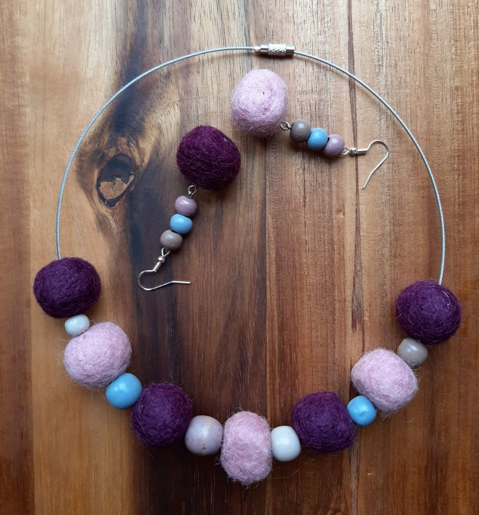 Antie - Bright and Sharp Wool Felt Ball Necklace And Earrings Set Jewellery Gift