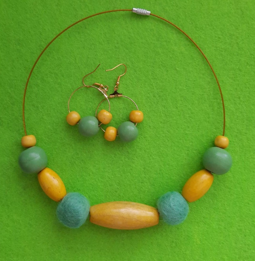 Winter Sun - Bright and Clear Chunky Wool Felt Ball Necklace And Earrings Set Jewellery Gift