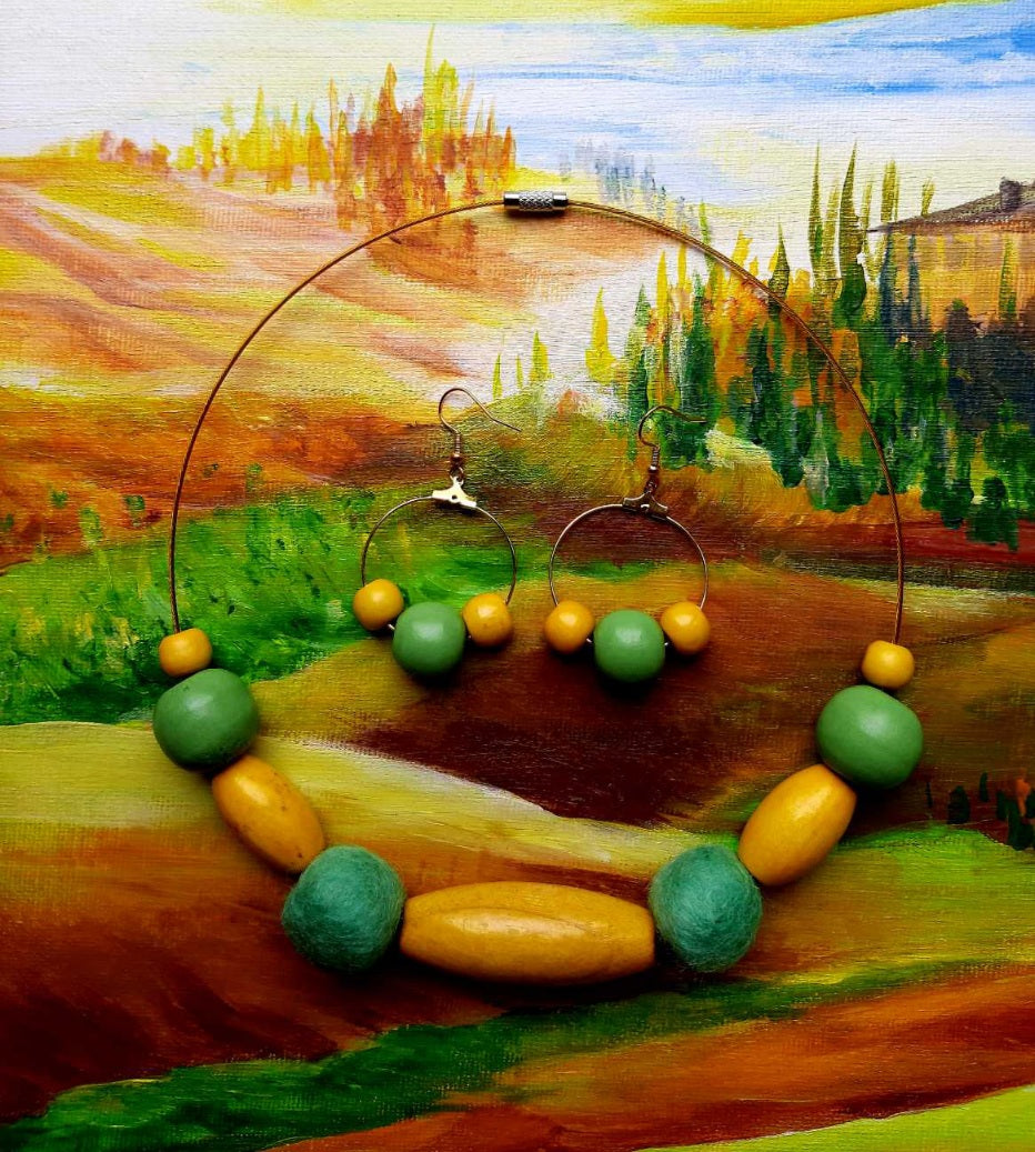 Winter Sun - Bright and Clear Chunky Wool Felt Ball Necklace And Earrings Set Jewellery Gift