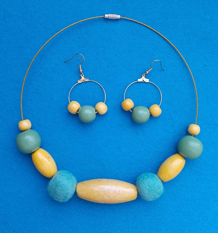 Winter Sun - Bright and Clear Chunky Wool Felt Ball Necklace And Earrings Set Jewellery Gift