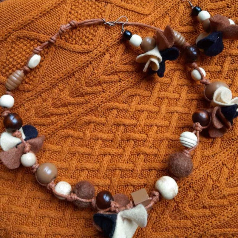 October Recapitulation - Bright and Beautiful Wool Felt Ball Necklace And Earrings Set Jewellery Gift