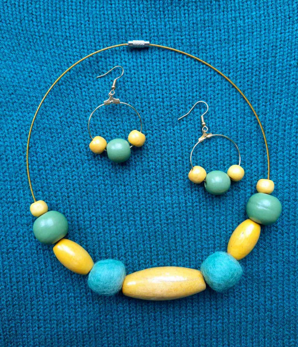 Winter Sun - Bright and Clear Chunky Wool Felt Ball Necklace And Earrings Set Jewellery Gift