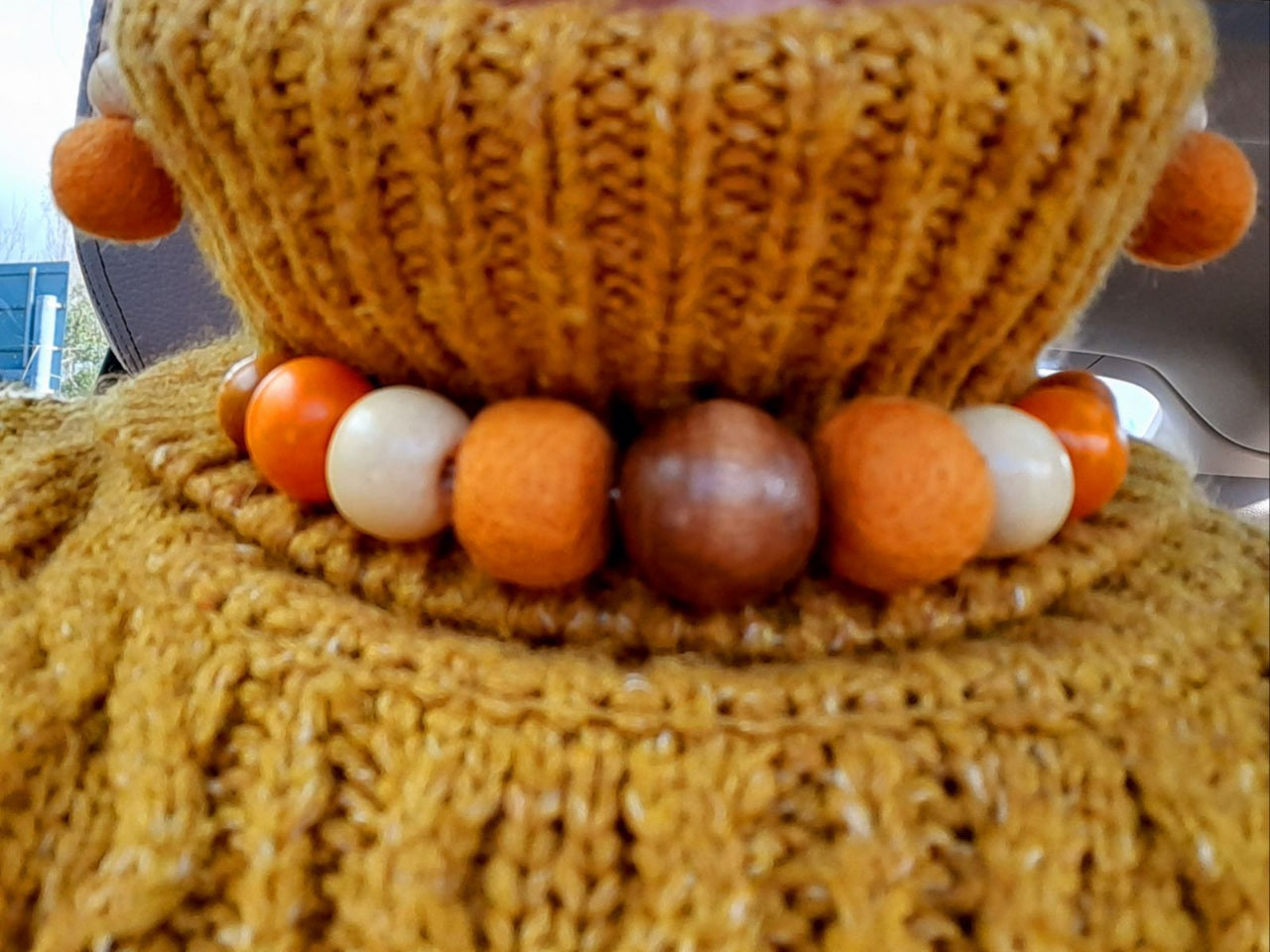 Simply a Pumpkin - Bright and Warm Classy Chunky Wool Felt Ball Necklace And Earrings Set Jewellery Gift