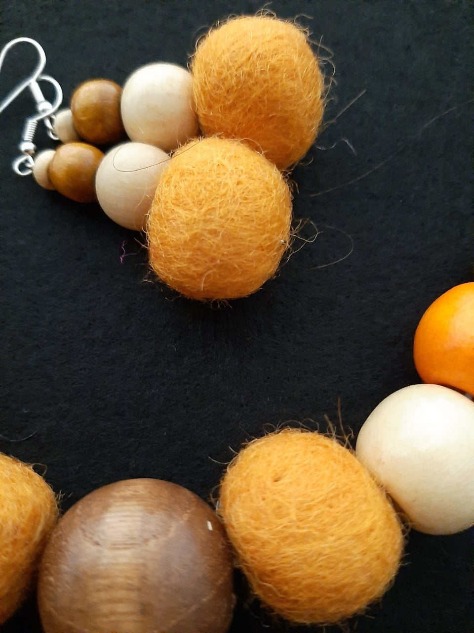 Simply a Pumpkin - Bright and Warm Classy Chunky Wool Felt Ball Necklace And Earrings Set Jewellery Gift