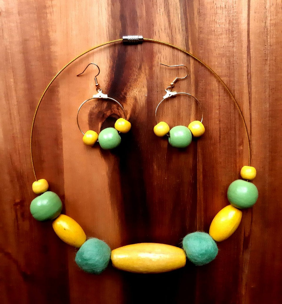 Winter Sun - Bright and Clear Chunky Wool Felt Ball Necklace And Earrings Set Jewellery Gift