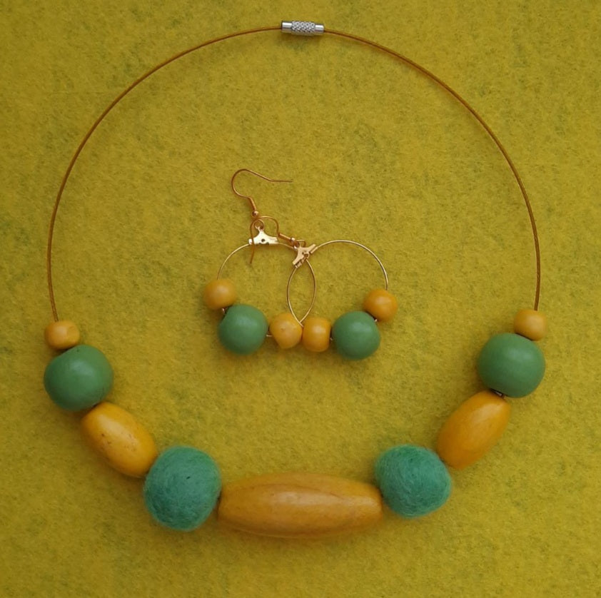Winter Sun - Bright and Clear Chunky Wool Felt Ball Necklace And Earrings Set Jewellery Gift