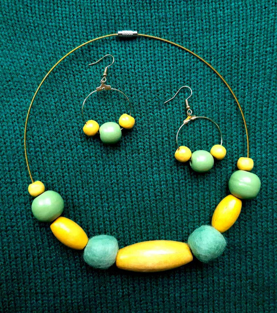 Winter Sun - Bright and Clear Chunky Wool Felt Ball Necklace And Earrings Set Jewellery Gift