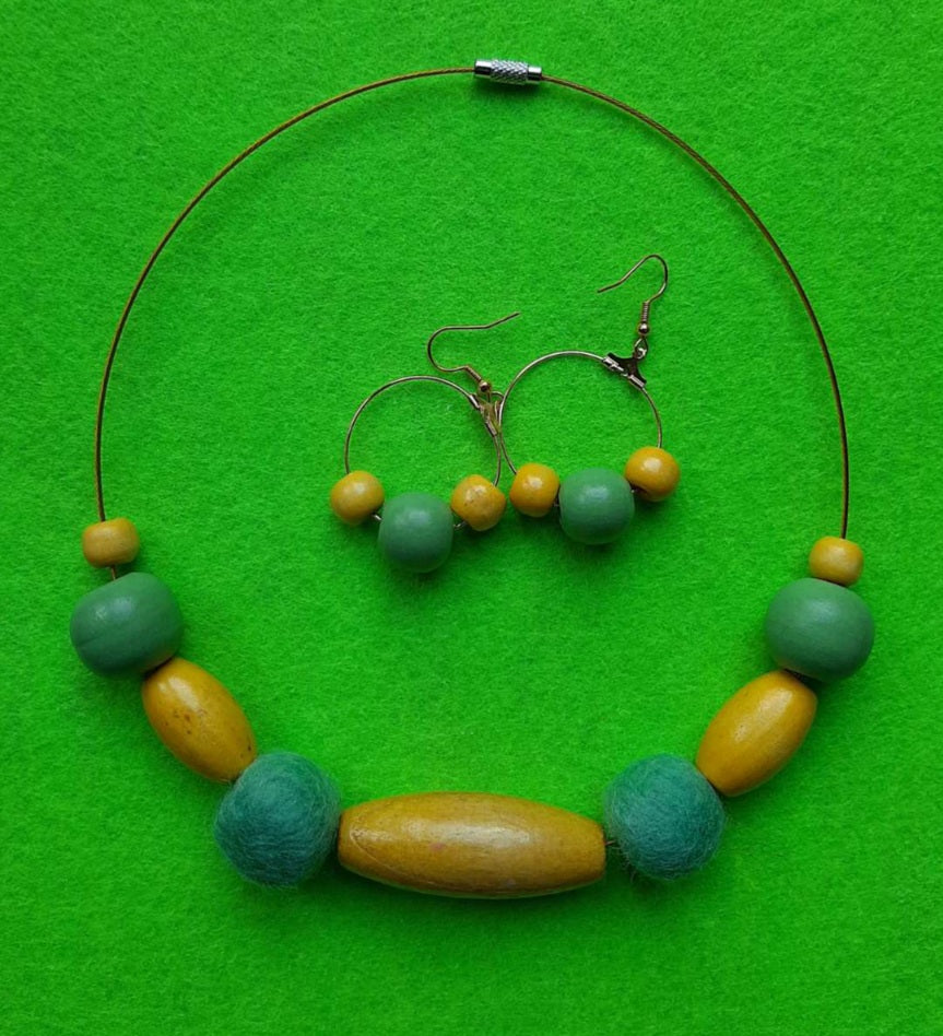 Winter Sun - Bright and Clear Chunky Wool Felt Ball Necklace And Earrings Set Jewellery Gift