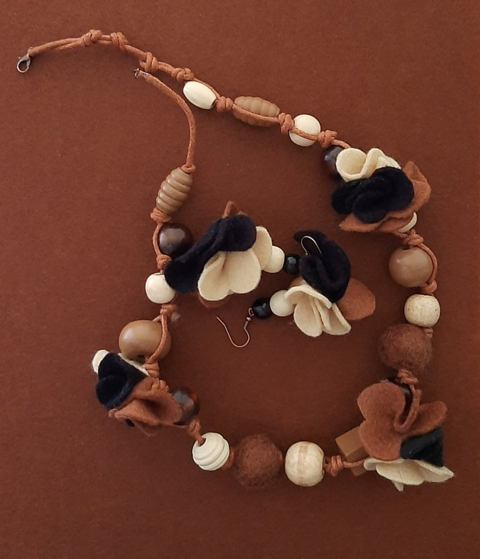 October Recapitulation - Bright and Beautiful Wool Felt Ball Necklace And Earrings Set Jewellery Gift