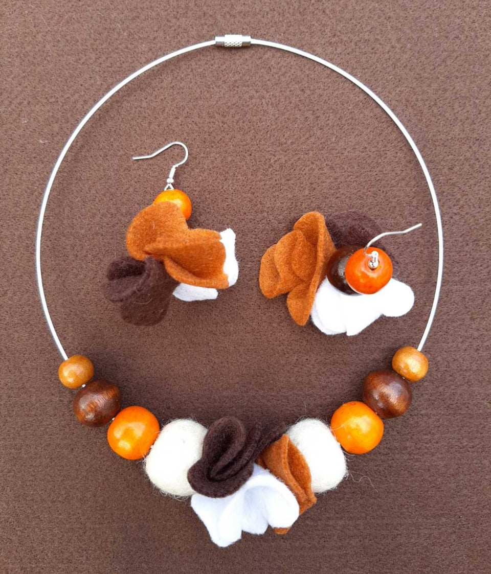 November Rain - Bright and Pastel Classy Wool Felt Ball Necklace And Earrings Set Jewellery Gift