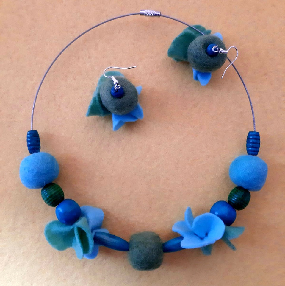 Tuileries Garden | Wool Felt Ball Necklace And Earrings Set Jewellery Gift | AVAILABLE TO ORDER