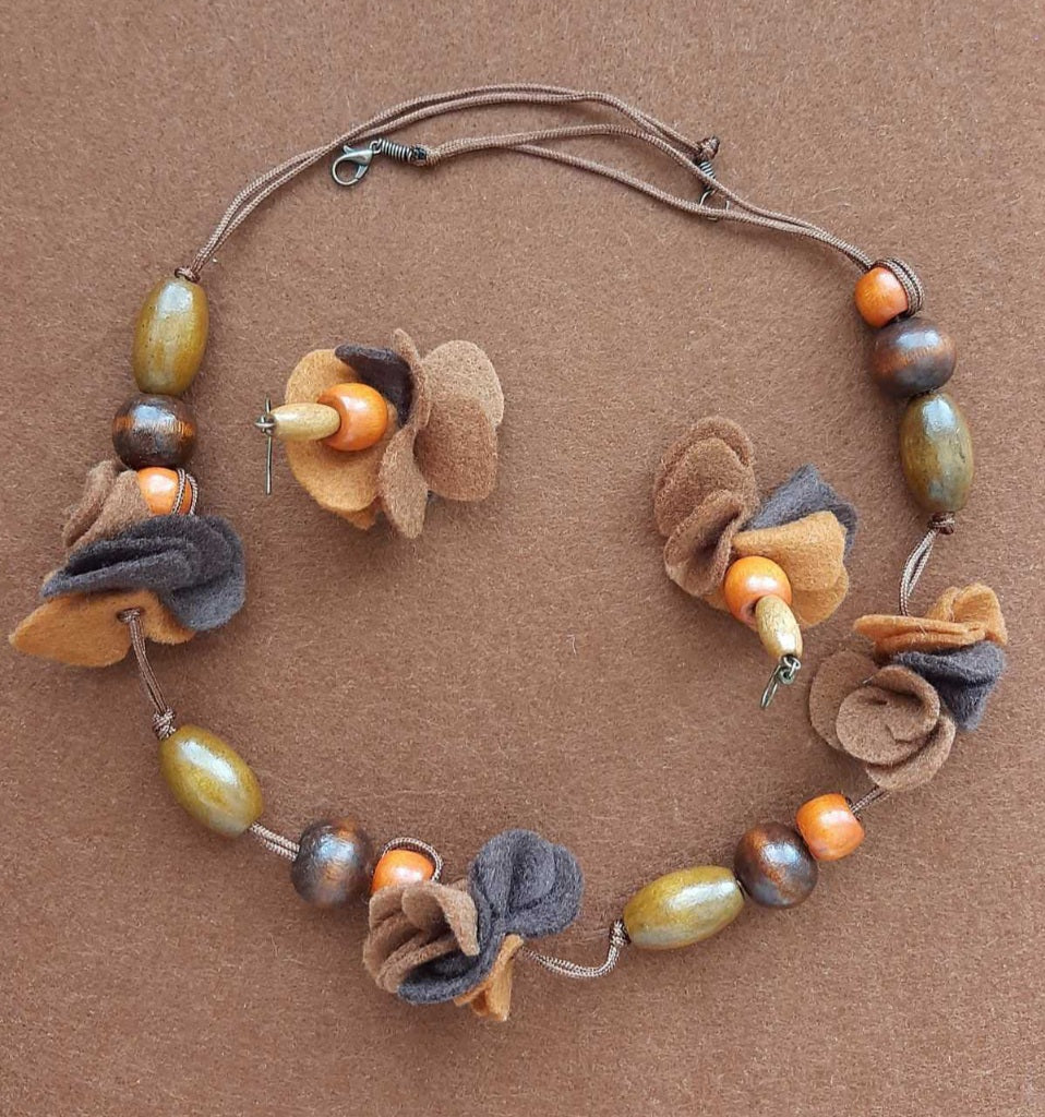 Sweet Pumpkin - Bright and Bold Wool Felt Ball Necklace And Earrings Set Jewellery Gift
