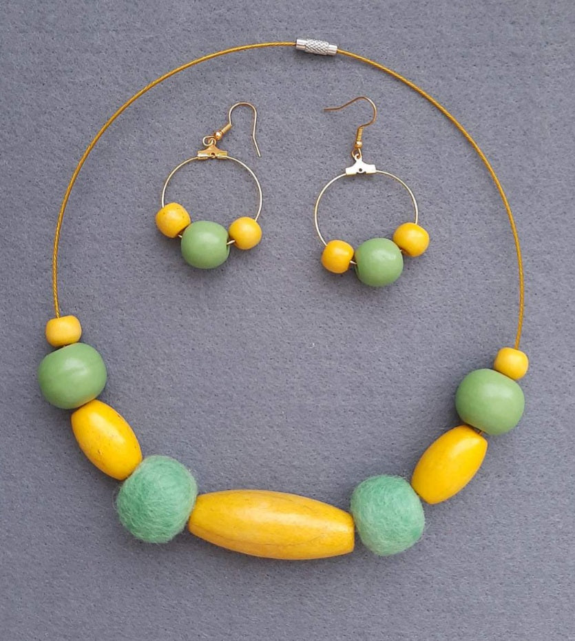 Winter Sun - Bright and Clear Chunky Wool Felt Ball Necklace And Earrings Set Jewellery Gift