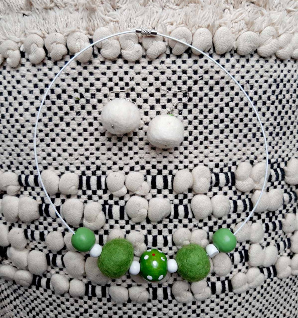 Zimna Jabka - Bright and Distinct Chunky Wool Felt Ball Necklace And Earrings Set Jewellery Gift
