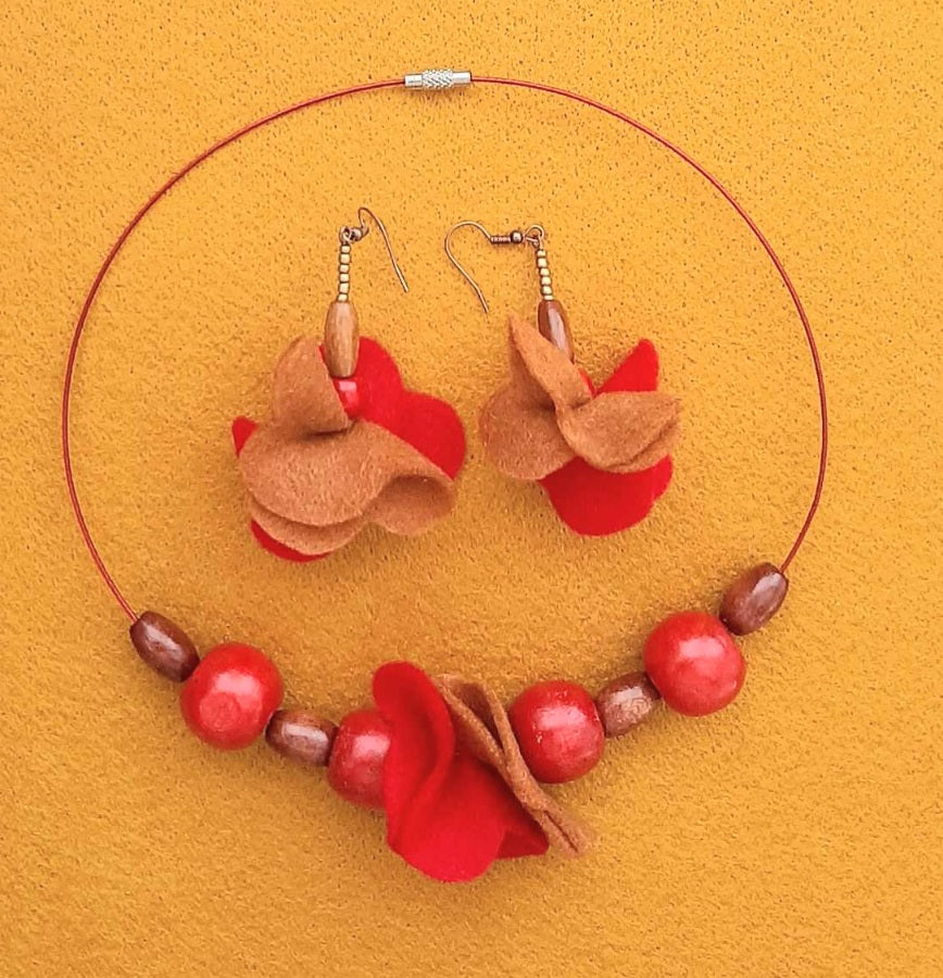 Red Chutney | AVAILABLE TO ORDER | Wool Felt Ball Necklace And Earrings Set Jewellery Gift