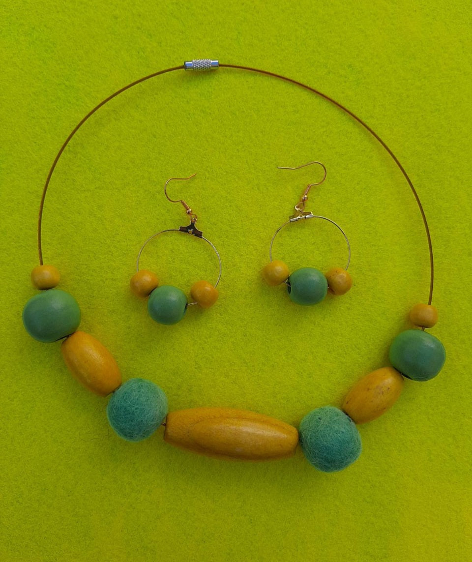 Winter Sun - Bright and Clear Chunky Wool Felt Ball Necklace And Earrings Set Jewellery Gift