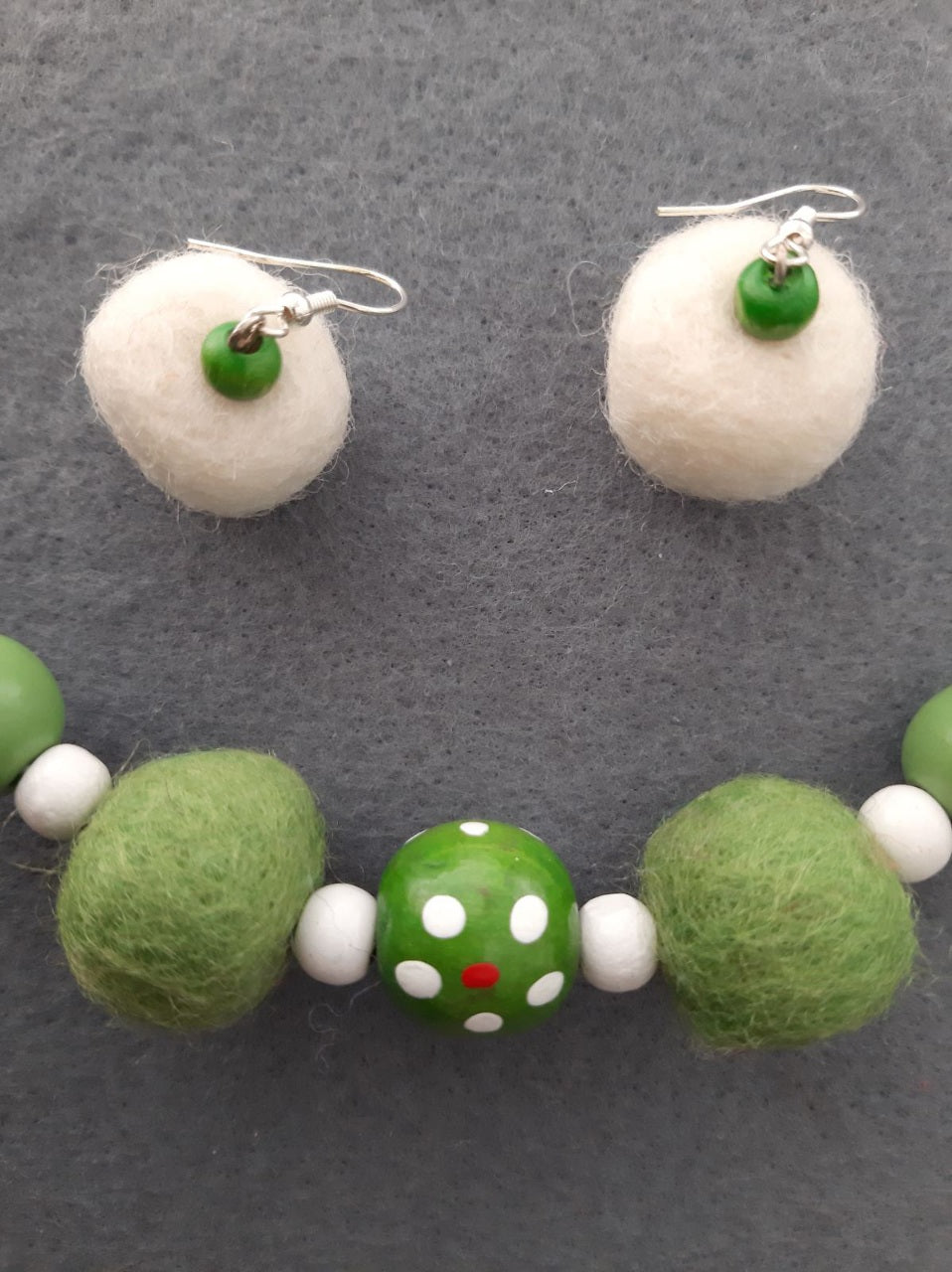 Zimna Jabka - Bright and Distinct Chunky Wool Felt Ball Necklace And Earrings Set Jewellery Gift