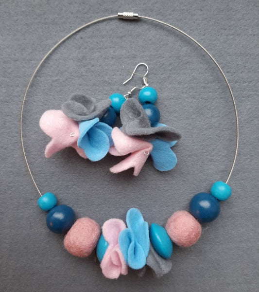 Cotton Candy - Bright and Fair Wool Felt Ball Necklace And Earrings Set Jewellery Gift