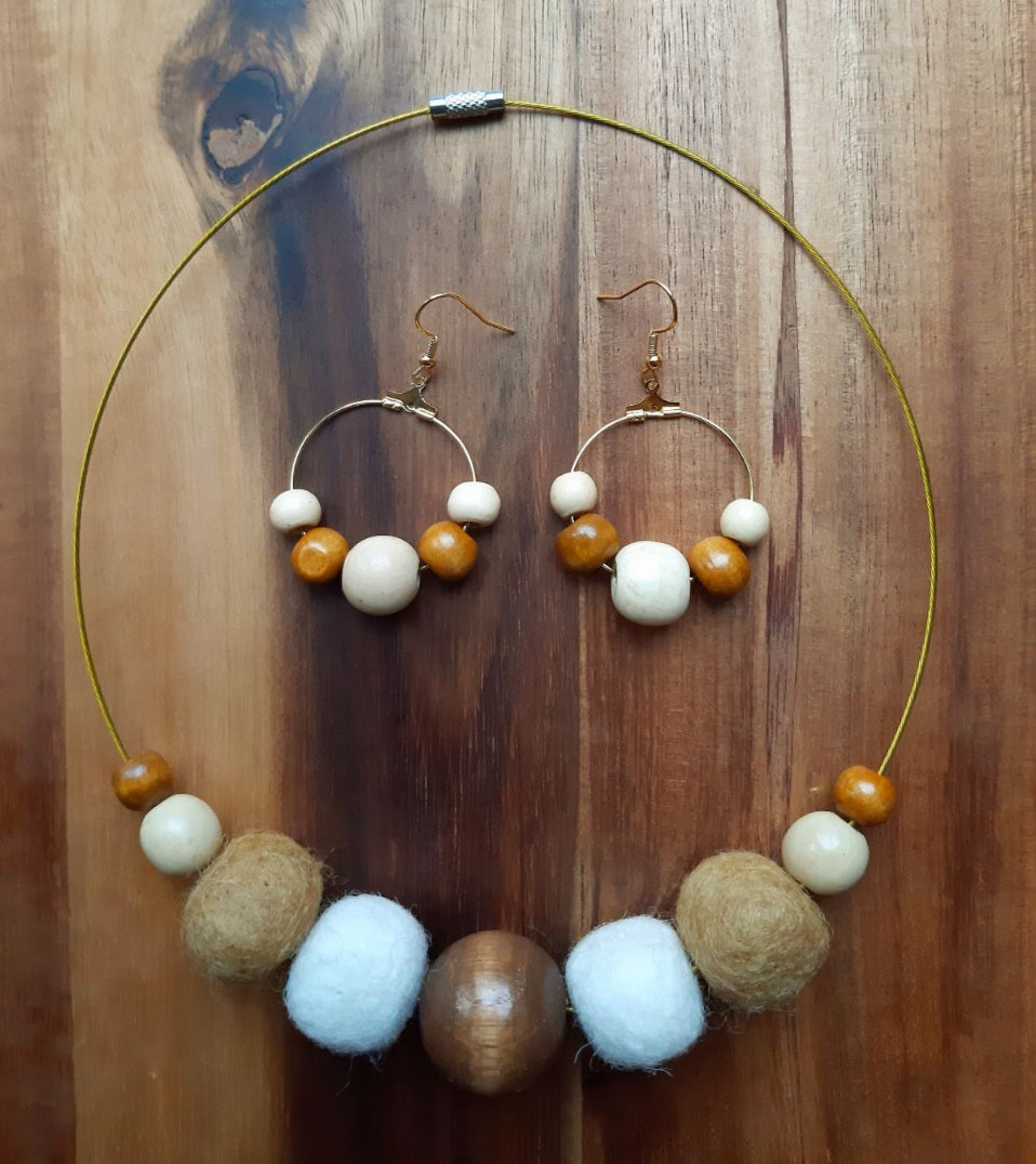 Third-level Education - Bright and Subtle Urban Wool Felt Ball Necklace And Earrings Set Jewellery Gift