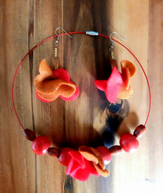 Red Chutney | AVAILABLE TO ORDER | Wool Felt Ball Necklace And Earrings Set Jewellery Gift