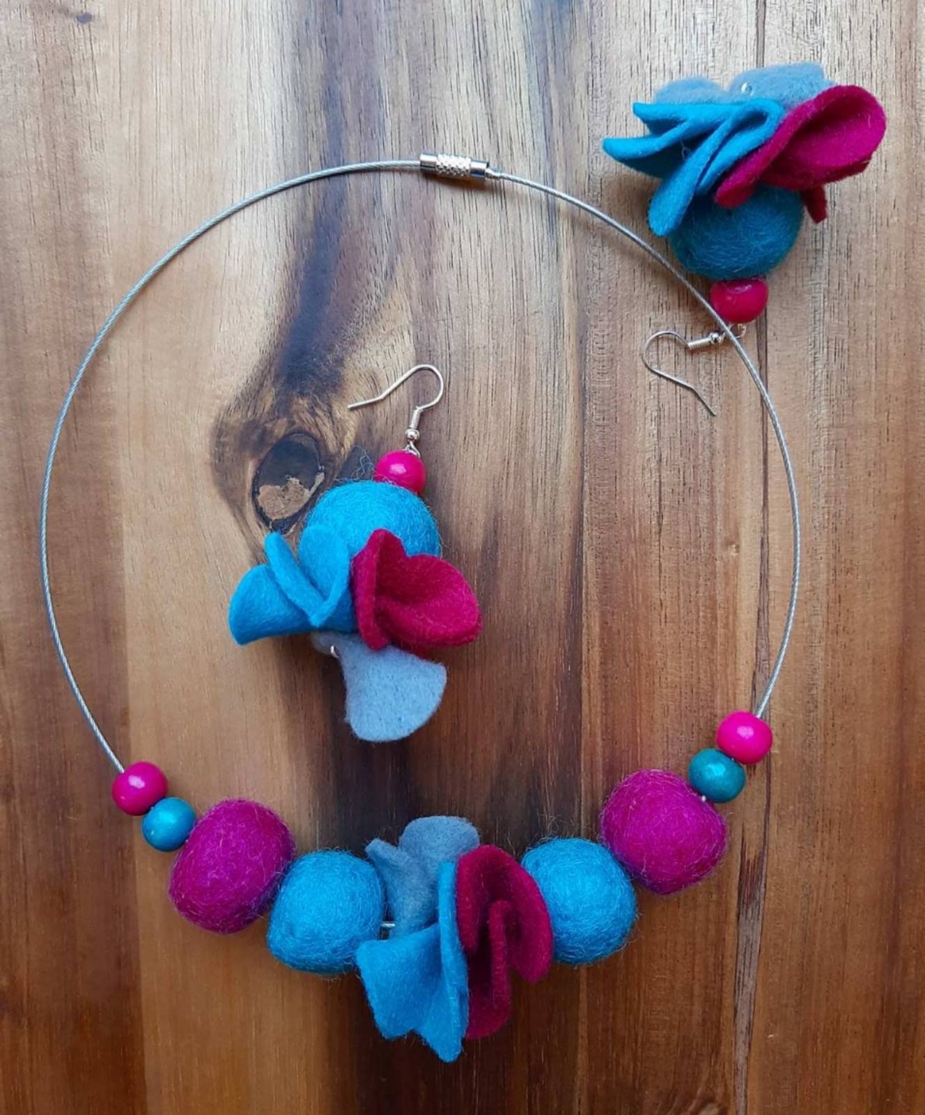 Candy Night | Necklace And Earrings Set | Felt Jewellery | Wool Felt Flowers