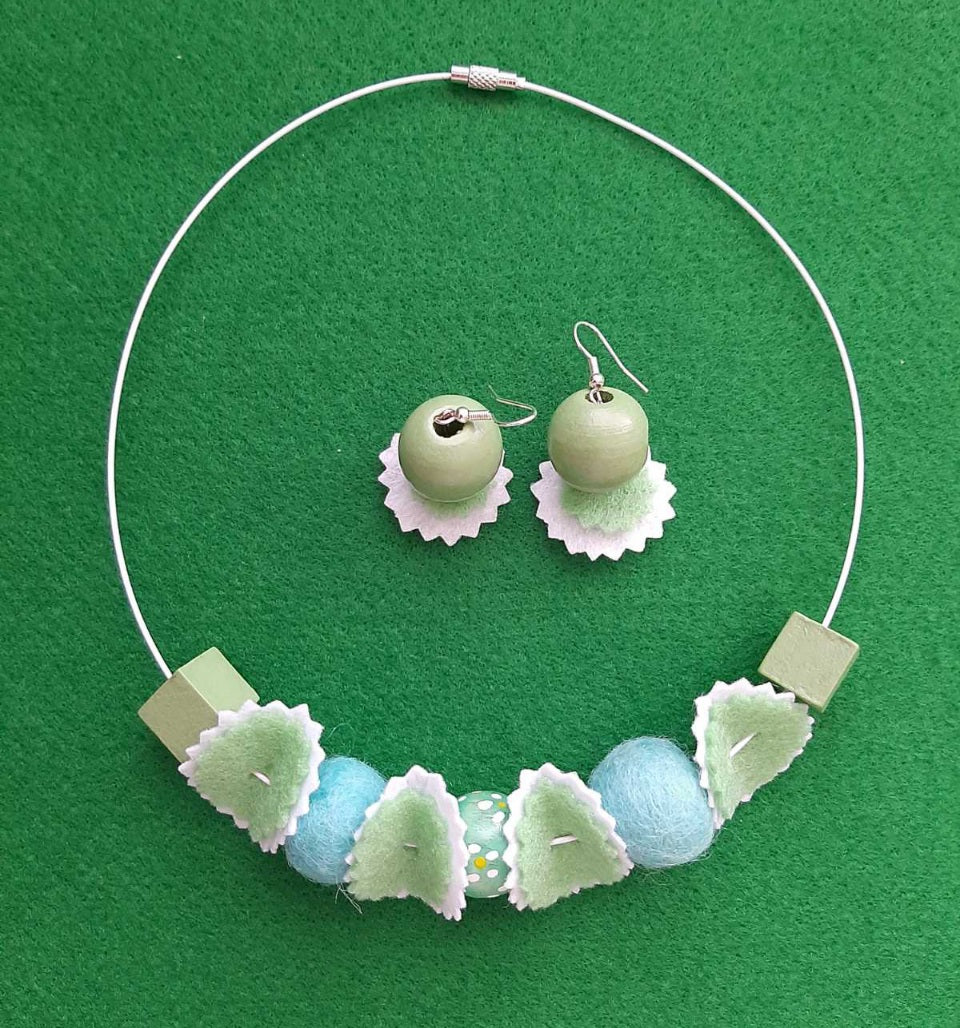 Nursery Rhymes - Bright and Fresh Chunky Wool Felt Ball Necklace And Earrings Set Jewellery Gift