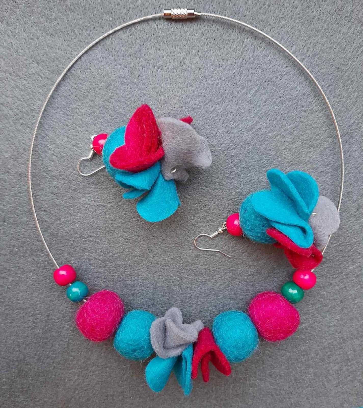 Candy Night | Necklace And Earrings Set | Felt Jewellery | Wool Felt Flowers