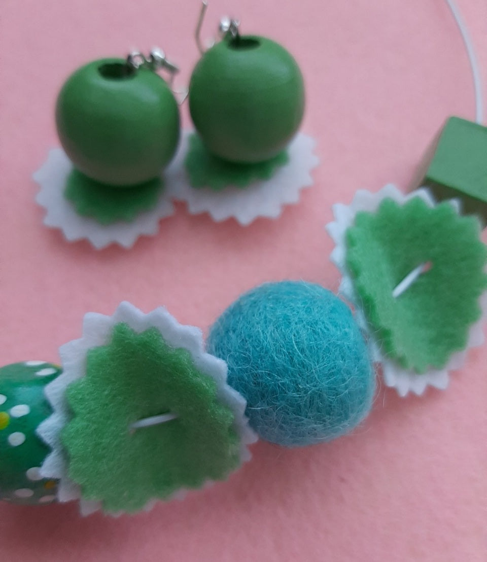 Nursery Rhymes - Bright and Fresh Chunky Wool Felt Ball Necklace And Earrings Set Jewellery Gift