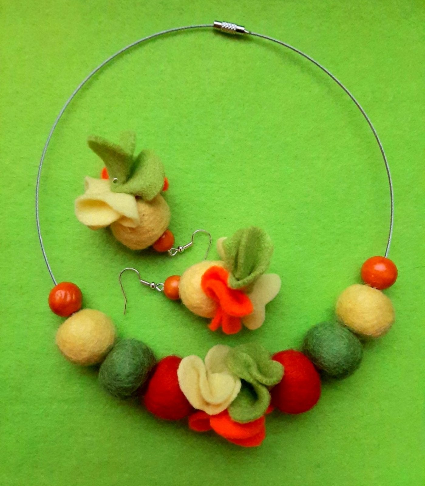 Vitamin Boost - Bright and Vivid Wool Felt Ball Necklace And Earrings Set Jewellery Gift