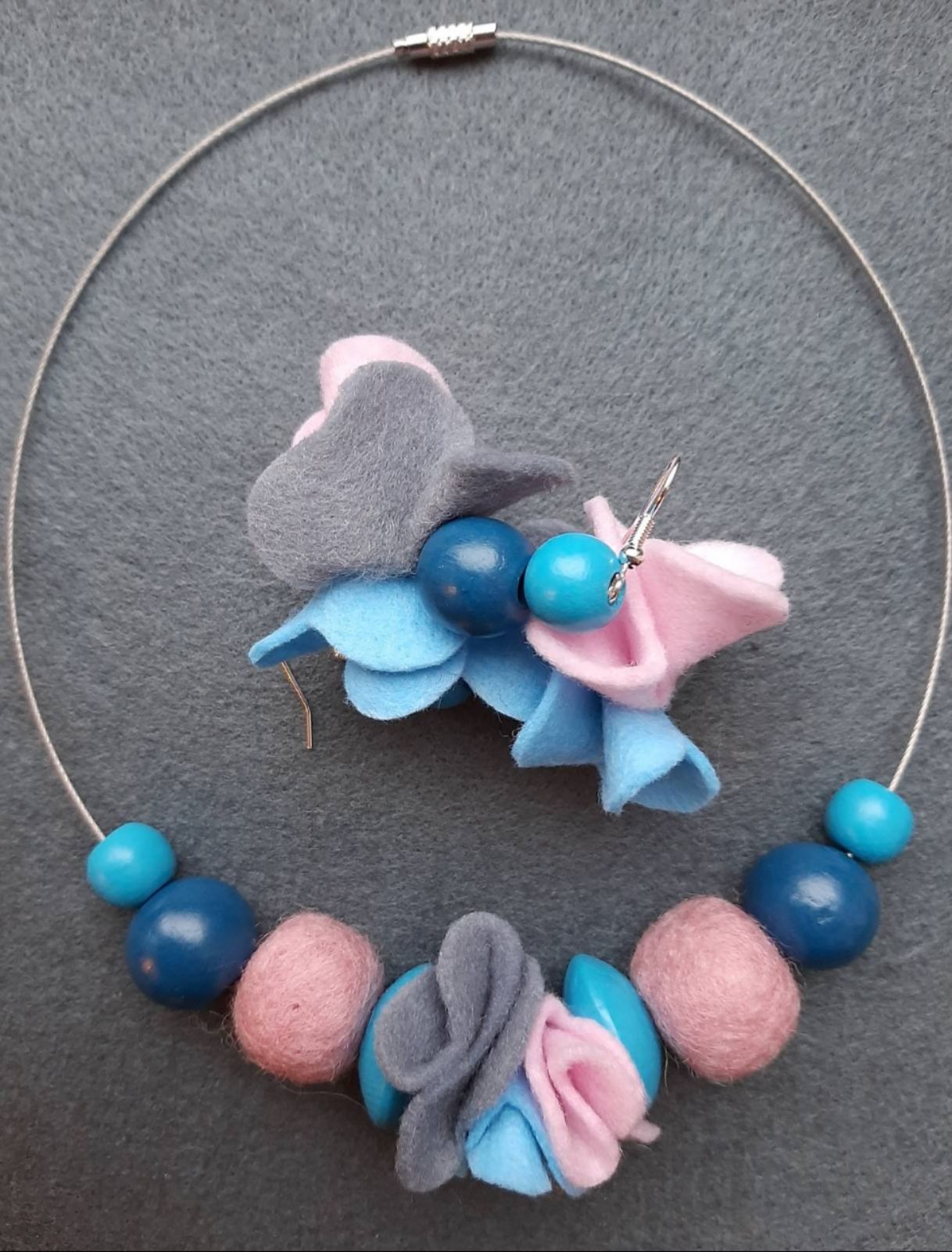 Cotton Candy - Bright and Fair Wool Felt Ball Necklace And Earrings Set Jewellery Gift