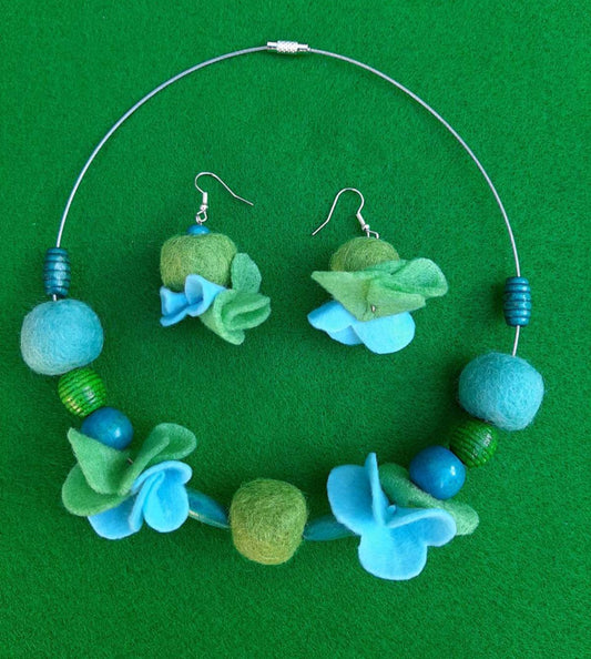 Tuileries Garden | Wool Felt Ball Necklace And Earrings Set Jewellery Gift | AVAILABLE TO ORDER