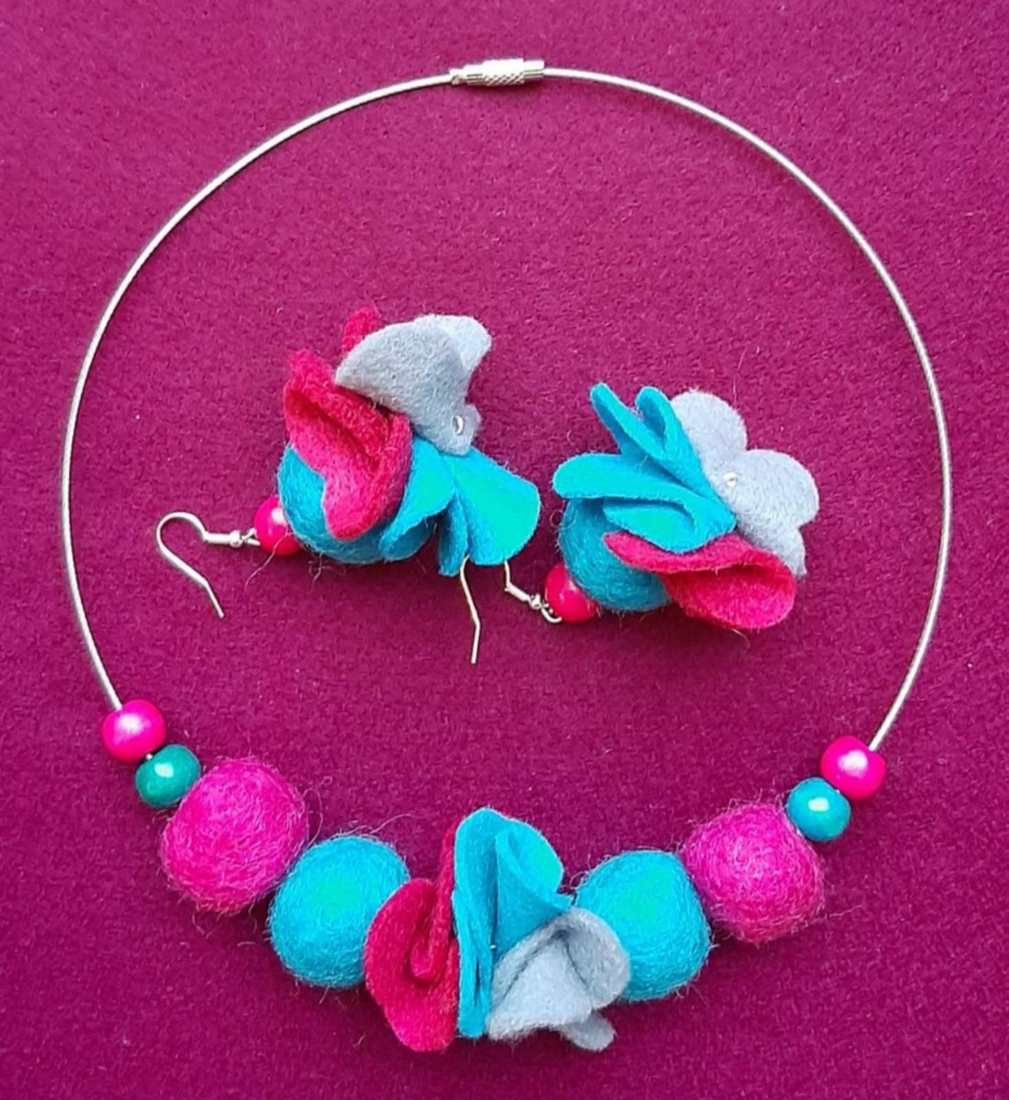 Candy Night | Necklace And Earrings Set | Felt Jewellery | Wool Felt Flowers