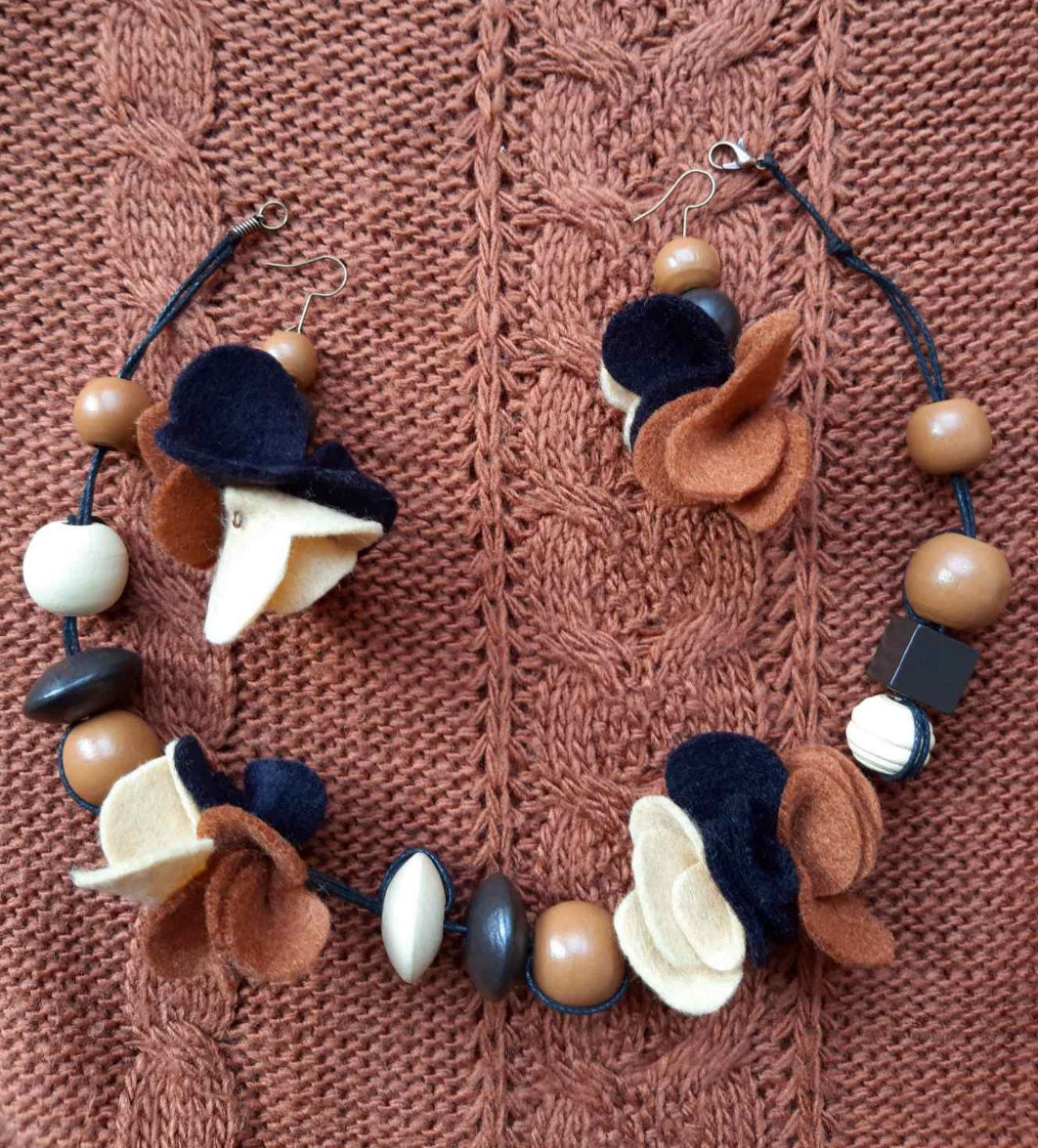 October Walk - Light And Soft Wool Felt Ball Necklace And Earrings Set Jewellery Gift