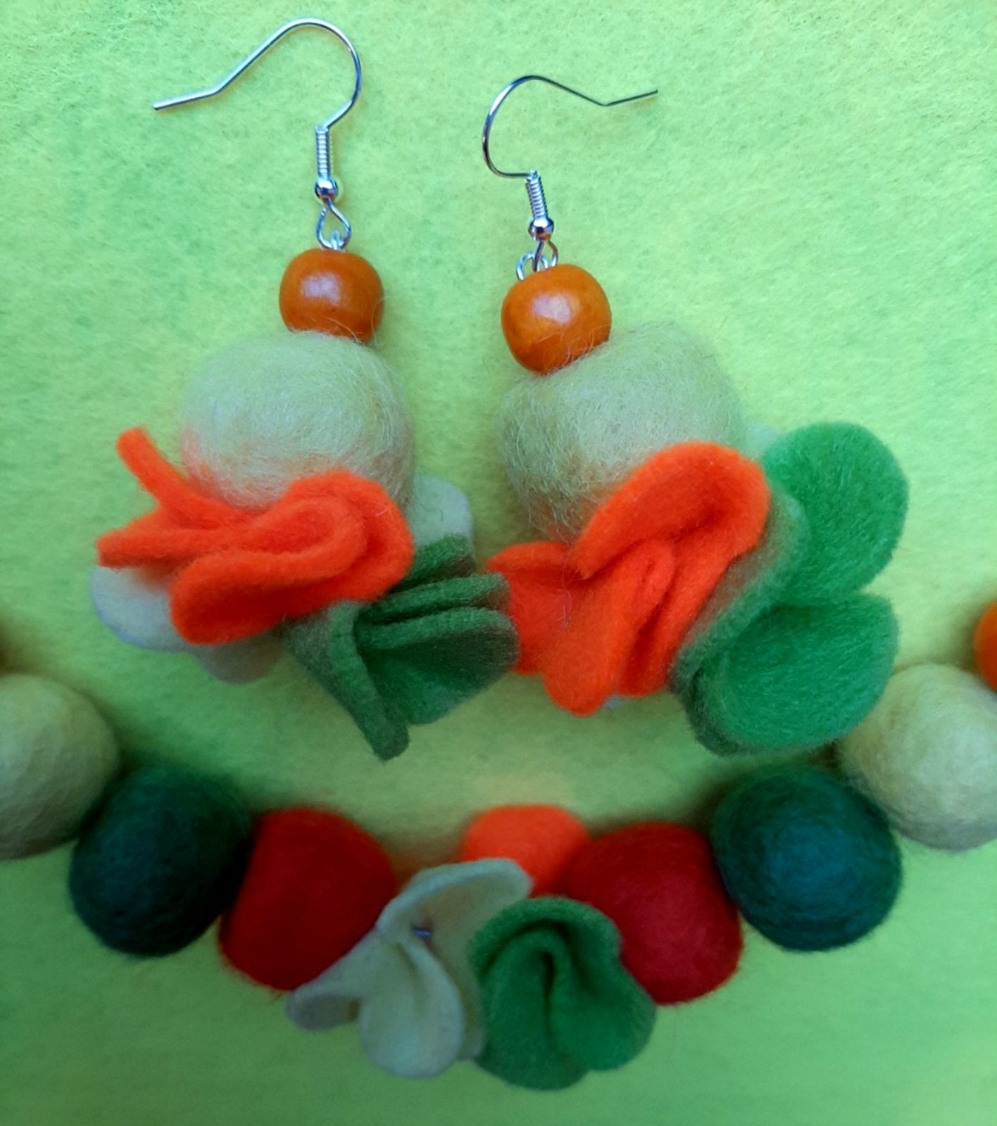 Vitamin Boost - Bright and Vivid Wool Felt Ball Necklace And Earrings Set Jewellery Gift