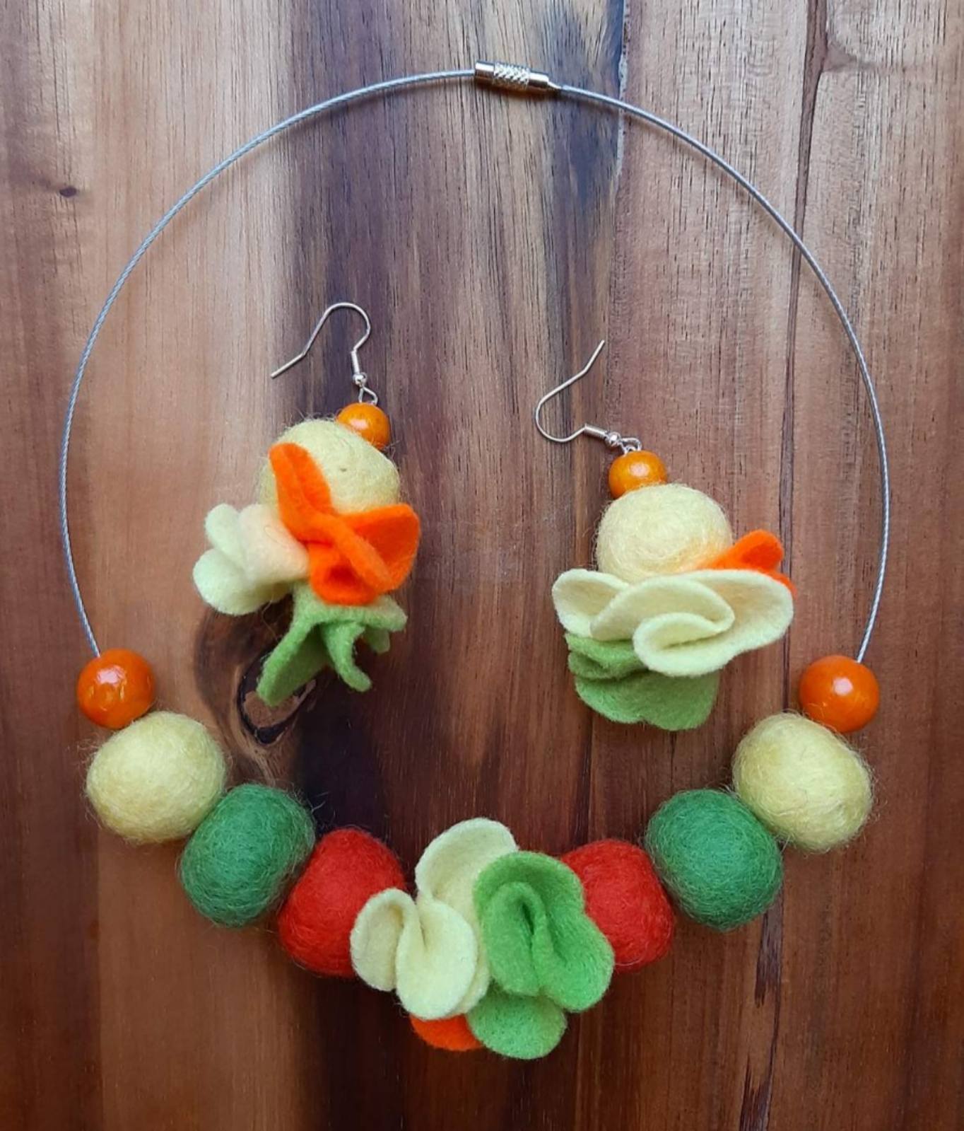 Vitamin Boost - Bright and Vivid Wool Felt Ball Necklace And Earrings Set Jewellery Gift