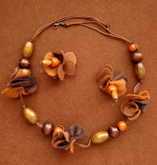 Sweet Pumpkin - Bright and Bold Wool Felt Ball Necklace And Earrings Set Jewellery Gift