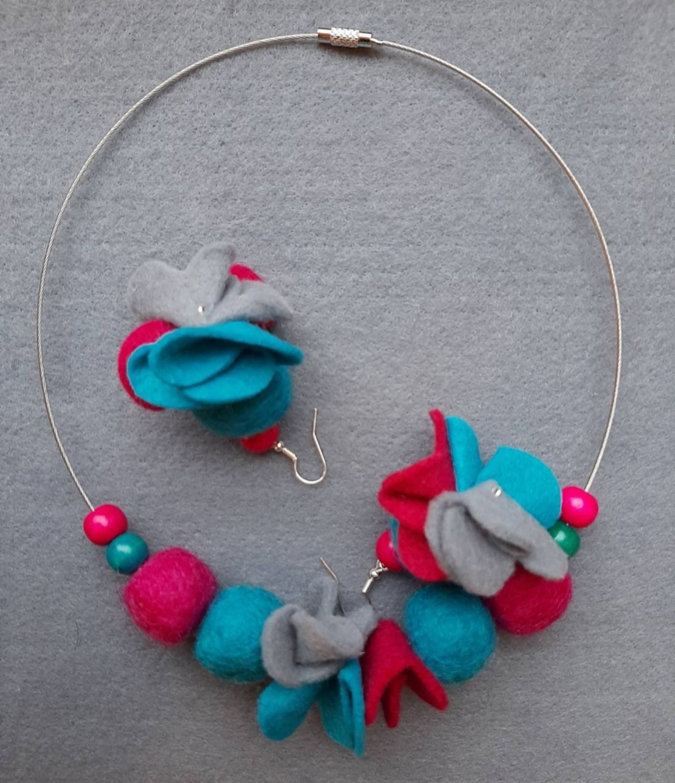 Candy Night | Necklace And Earrings Set | Felt Jewellery | Wool Felt Flowers