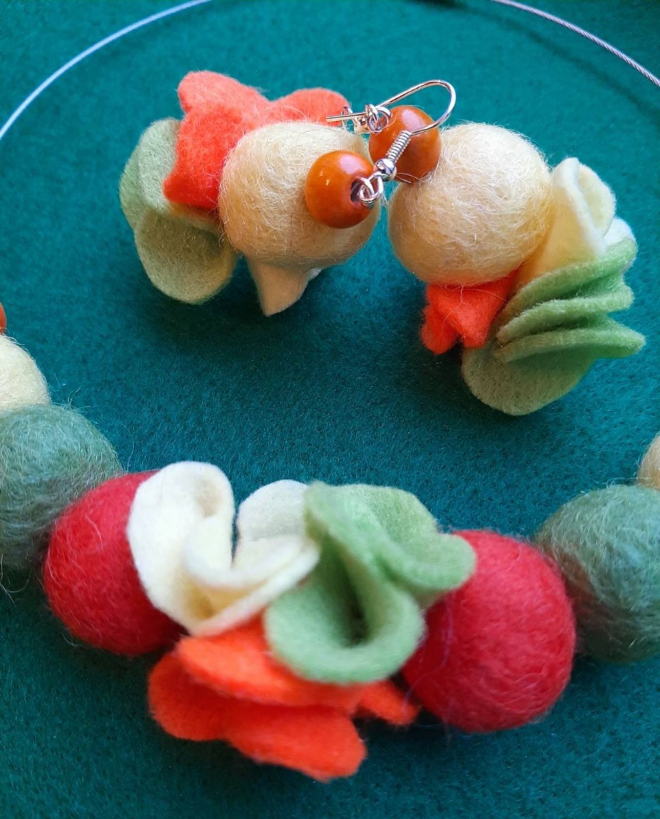 Vitamin Boost - Bright and Vivid Wool Felt Ball Necklace And Earrings Set Jewellery Gift