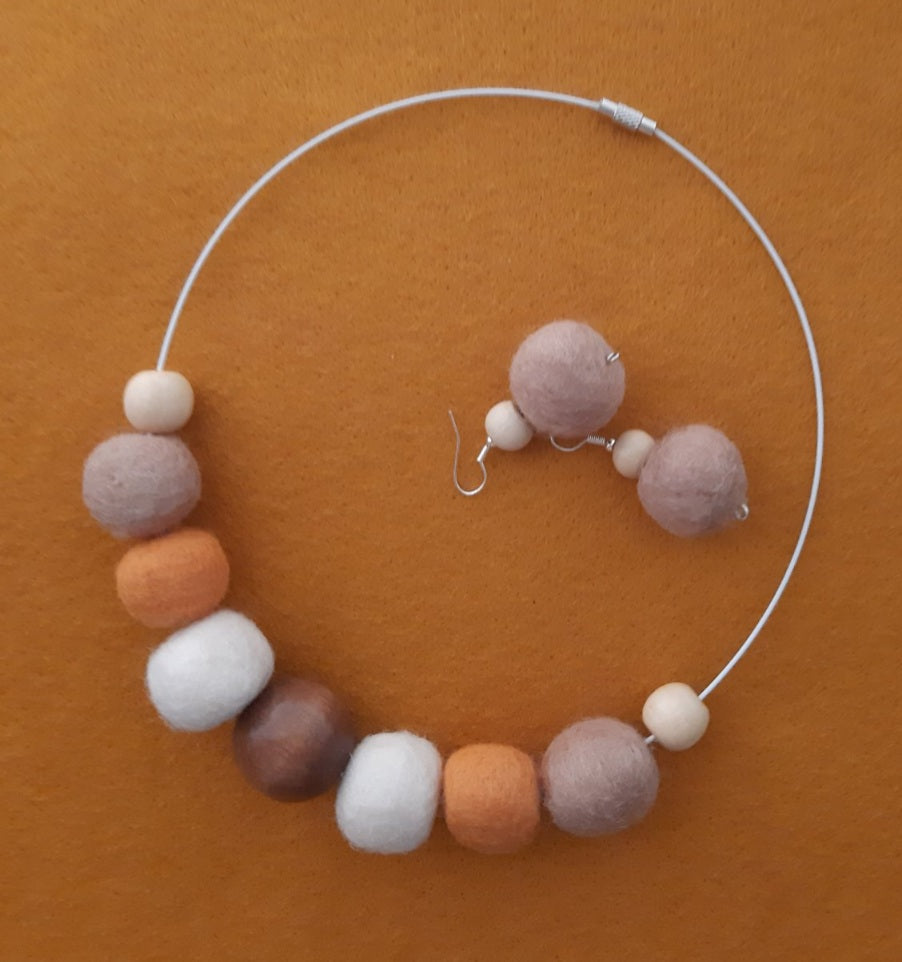 Urban Fall - Bright and Stylish Wool Felt Ball Necklace And Earrings Set Jewellery Gift