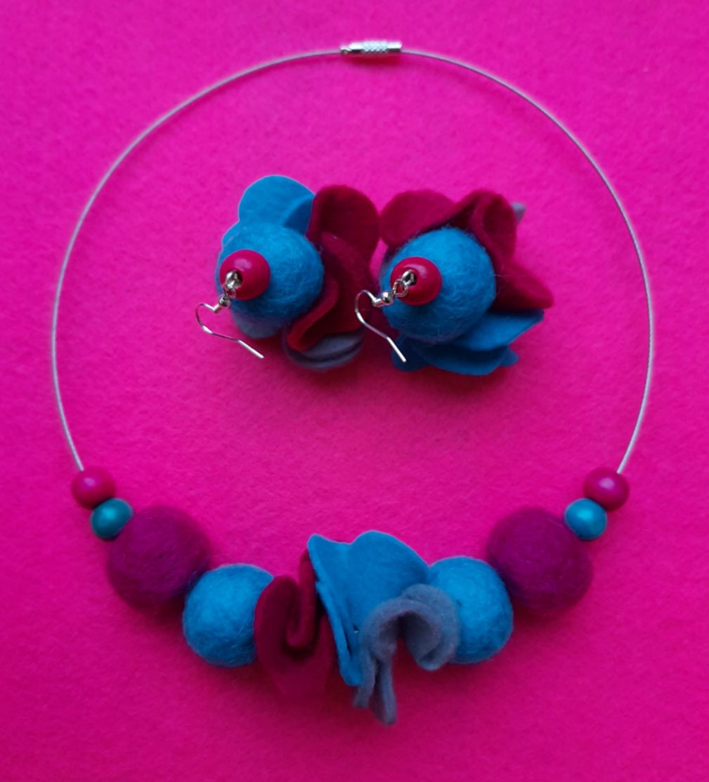 Candy Night | Necklace And Earrings Set | Felt Jewellery | Wool Felt Flowers