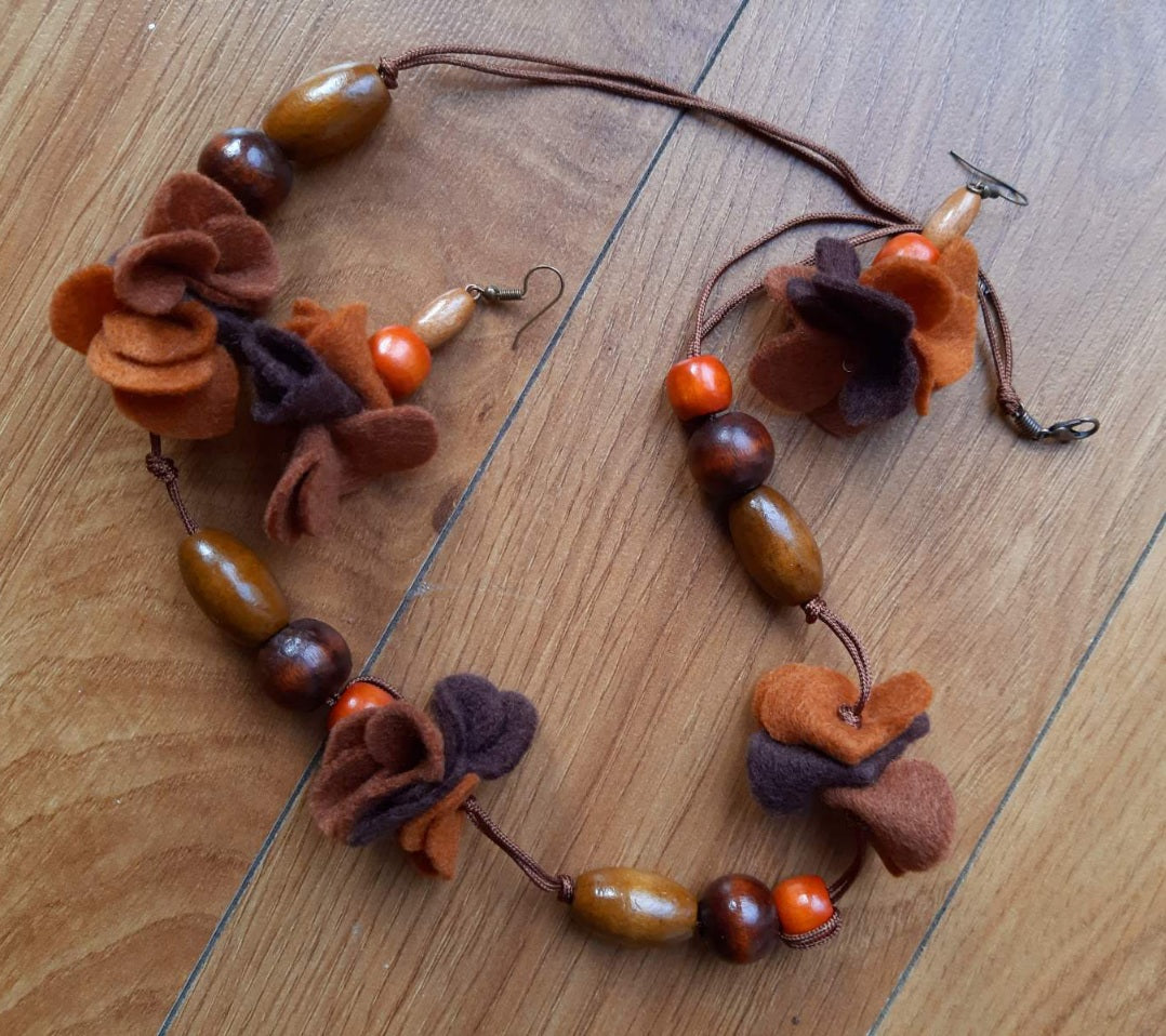 Sweet Pumpkin - Bright and Bold Wool Felt Ball Necklace And Earrings Set Jewellery Gift