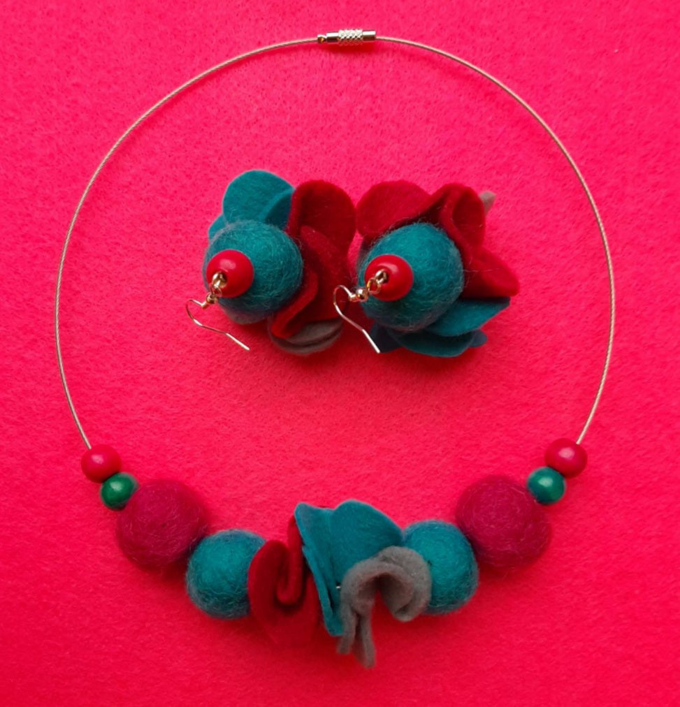 Candy Night | Necklace And Earrings Set | Felt Jewellery | Wool Felt Flowers