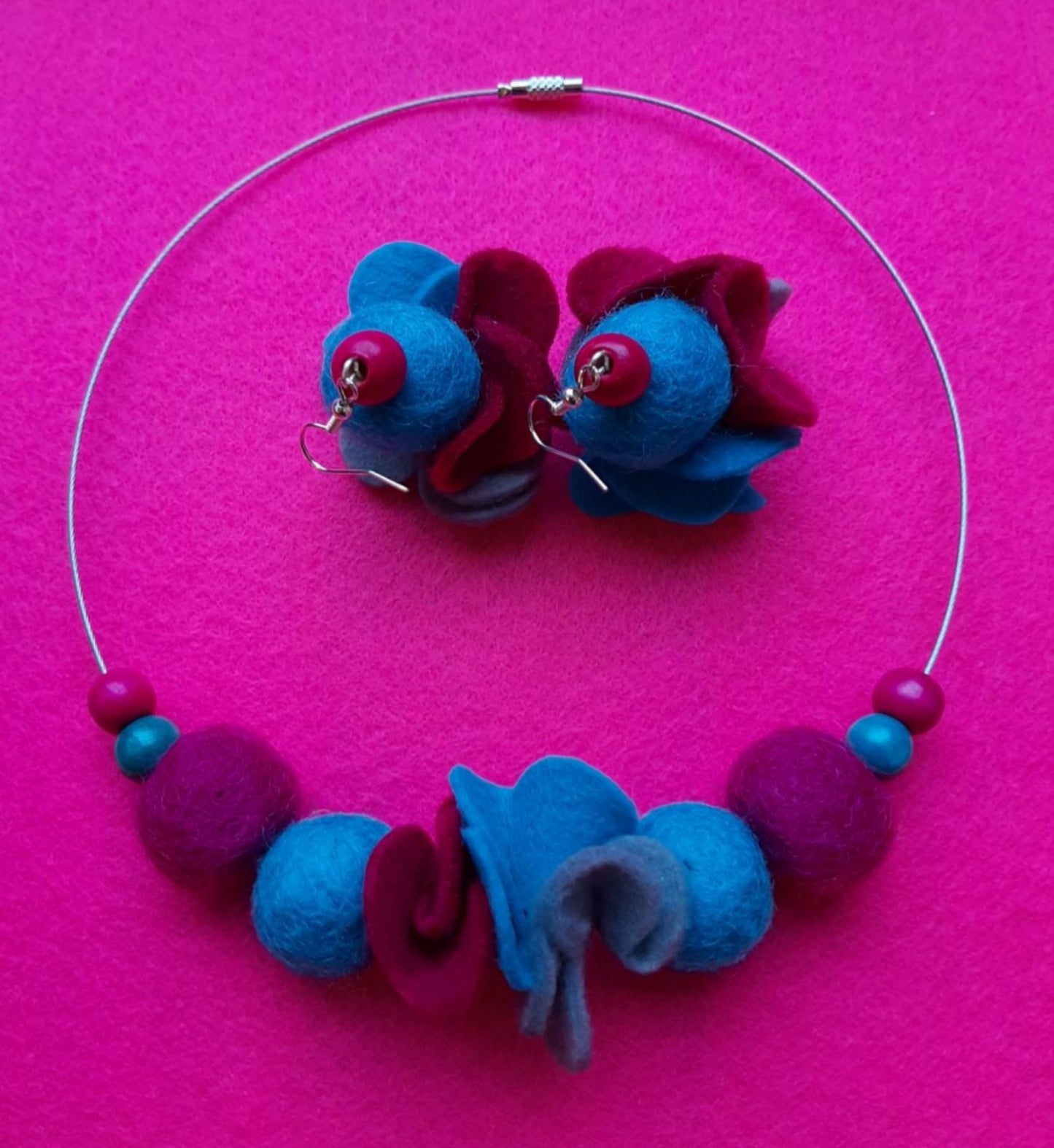 Candy Night | Necklace And Earrings Set | Felt Jewellery | Wool Felt Flowers