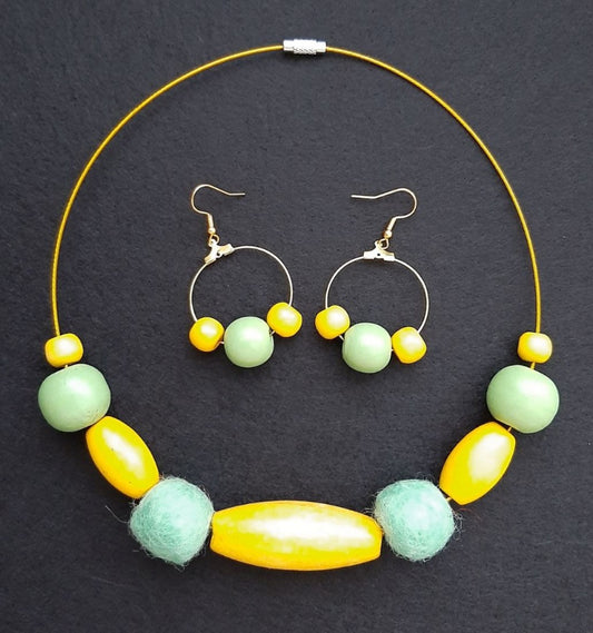 Winter Sun - Bright and Clear Chunky Wool Felt Ball Necklace And Earrings Set Jewellery Gift