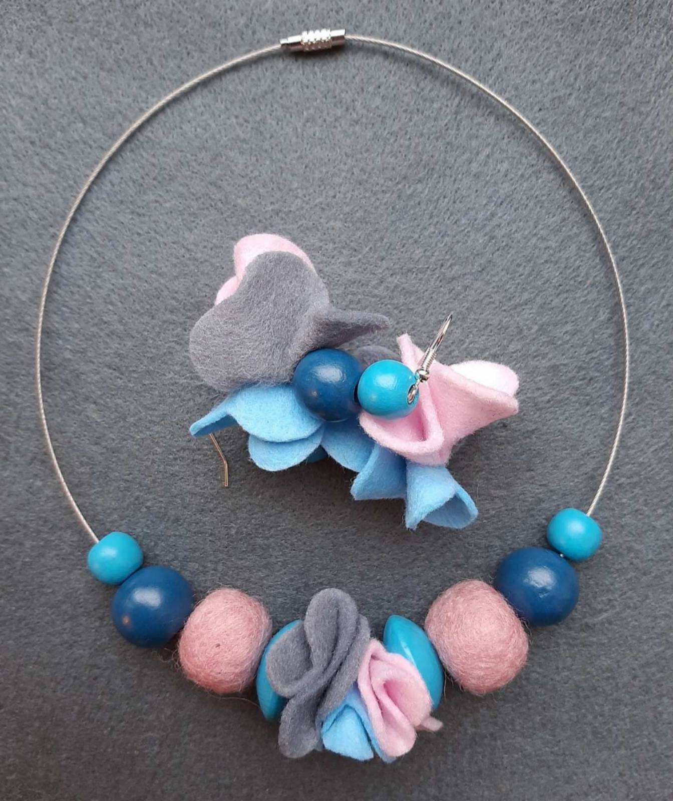 Cotton Candy - Bright and Fair Wool Felt Ball Necklace And Earrings Set Jewellery Gift