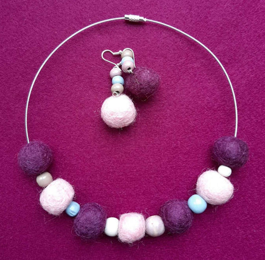 Antie - Bright and Sharp Wool Felt Ball Necklace And Earrings Set Jewellery Gift