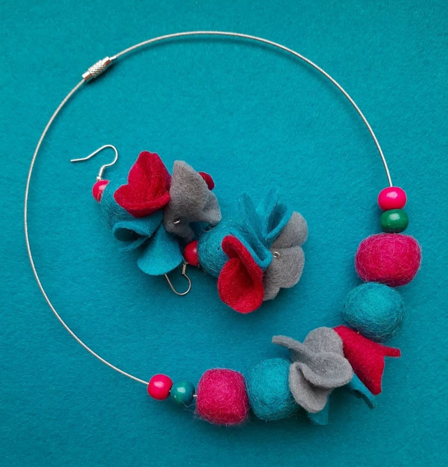 Candy Night | Necklace And Earrings Set | Felt Jewellery | Wool Felt Flowers